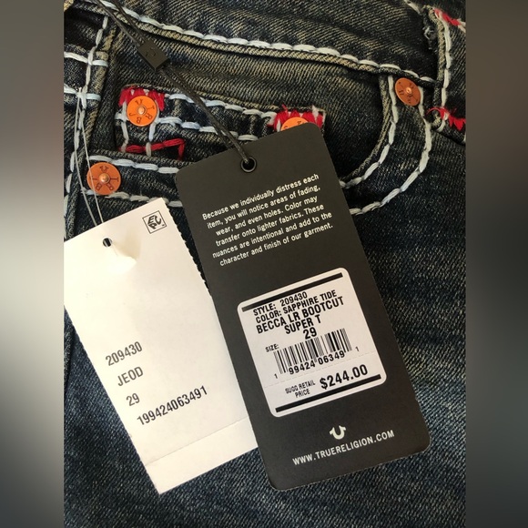 True Religion Dark Indigo Bootcut Jeans with Red Stitching - Picture 7 of 7